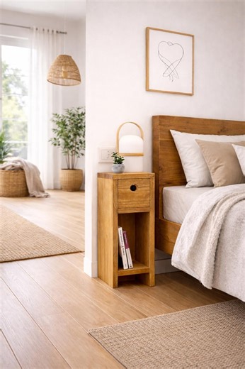 Narrow Wooden Bedside Table, Small Bedside Table With Drawer, Side Table With Shelf - Etsy