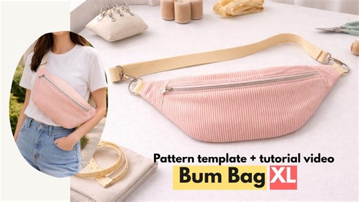 XL Bum Bag Fanny Pack Sewing Pattern [Digital Pattern   Tutorial Video]