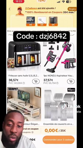 Découvrez le code cadeau dzj6842 sur Temu !