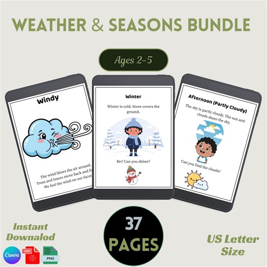 Weather & Seasons Worksheets Bundle | Preschool Science Printable | Weather Matching Activities | Kids Learning Activity - Etsy