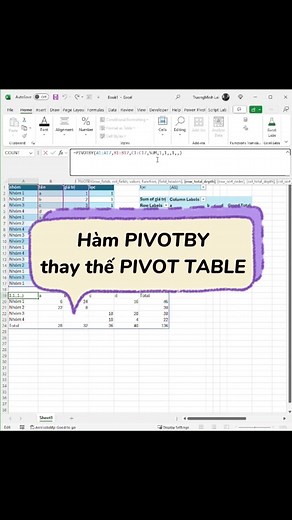 Hàm PIVOTBY mô phòng lại Pivot Table trong Excel #excel #exceltips #learnontiktok #longervideos #fyp #thvp #tinhocvanphong