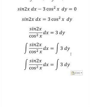 Calculus Help: Separable Differential Equations: y^2 sin2x dx-3y^2 cos^2⁡x dy=0