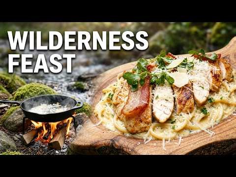 Wilderness Pasta & Meat Over Open Fire | Outdoor Cooking ASMR