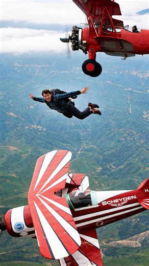 Filming an extreme airplane wing jump