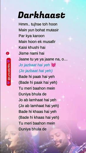 Darkhaast Lyrics | Sunidhi Chauhan | Arijit Singh | #shorts