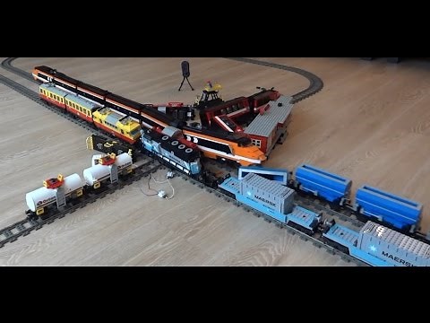 Enormous 6 Lego city train crash with Horizon Express, Maersk, 7755, 7740, 7745, 3677