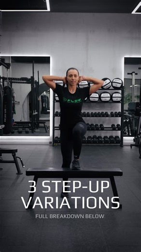 FLOW STATE PERSONAL TRAINING™️ DUBAI on Instagram: "Step-Ups. 3 Variations 👇 This exercise strengthens and develops glutes, quads, and single-leg control. 1) Forward Step-Up Place the whole foot on the bench. Push the bench away. Step down slowly. 2) Lateral Step-Up Keep your weight over the leg on the bench. Stand up tall. Lower with control. 3) Crossover Step-Up Keep one foot planted on the bench. Tap the floor lightly with the other foot. #dubaipersonaltrainer #dubai #onlinecoach #glutesonfi