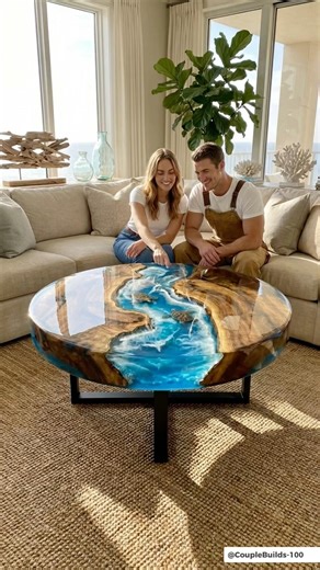 We Made an Ocean Turtle Table! 🐢 🌊 #diy #wood #epoxy #shorts