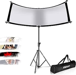 EMART Photography Clamshell Light Reflector Kit with Tripod Stand, 66x24 Inch Arclight Curved Eyelighter Reflector/Diffuser for Portrait Lighting Filming Shooting, Black/White/Gold/Silver