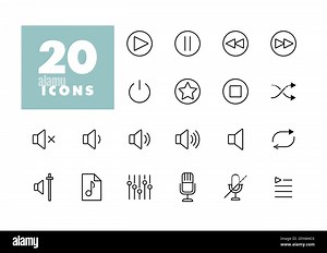 Multimedia user interface flat vector icons set. Graph symbol for music and sound web site and apps design, logo, app, UI Stock Vector Image & Art - Alamy