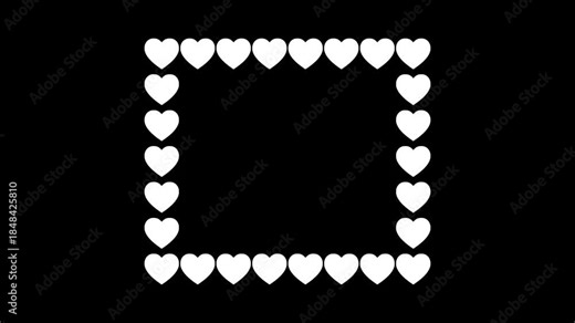 ハートの四角いフレームのトランジション素材。オーバレーイに適したモノクロのピクセルアニメーション
