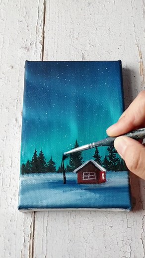 easy aurora sky painting ✨️💙 acrylic paints on 10x15cm mini canvas #aestheticpainting #artidea #canvasidea #auroraborealis #northernlights #paintingvideo #paintingideas #foryou