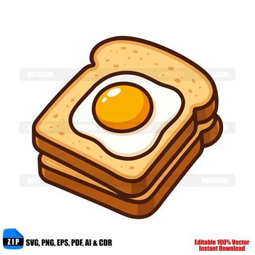 Egg Toast SVG Fried Breakfast Bread Slice Cricut Food Illustration Vector Download File - Etsy