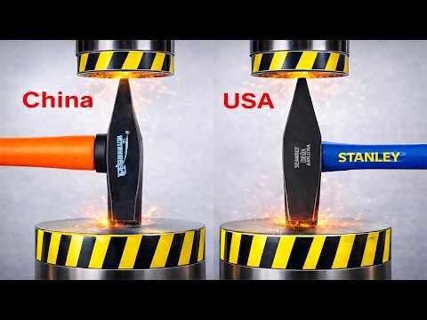 🇺🇸 USA VS 🇨🇳 CHINA HAMMERS UNDER HYDRAULIC PRESS | Expensive VS Cheap STRONG Hammers