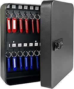YIYITOOLS 28 Key Lock Box with Code, Key Cabinet Wall Mount, Fireproof & Waterproof Key Organizer, Alloy Steel Key Holder, Security Key Storage Box with Colorful Key Tag Labels Stickers and Hooks