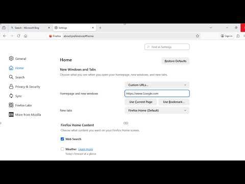 How to change homepage on firefox