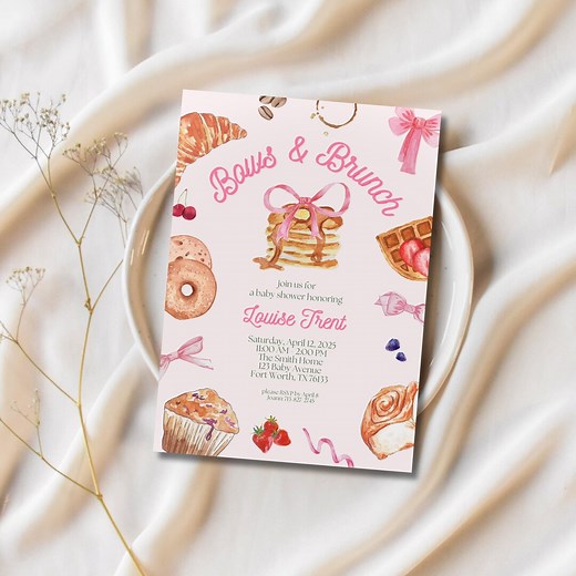 Bows & Brunch Baby Shower Invitation Girl Baby Shower Baby Brunch Pink Bow Baby Shower Invite Bows and Brunch Baby Shower Brunch Invites - Etsy
