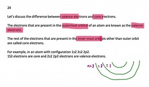 Explain the difference between valence electrons and core electrons. | Numerade