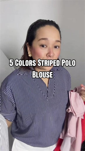 Striped Polo Blouse with V-Neck in 5 Colors