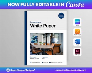 Canva Printable White Paper Template | Fully Written White Paper Document | Editable Canva, Pages, Word, Indesign | US A4 | Digital Download - Etsy