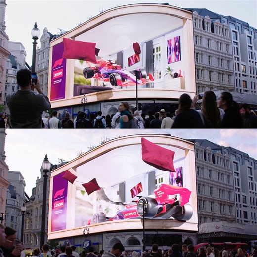 Lenovo's 3D Billboard Brings Formula 1 Cars to Piccadilly Circus in London