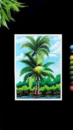 Coconut Trees Drawing with Oil Pastel #shorts