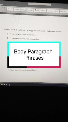 Phrases for Effective Body Paragraphs in Essays