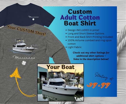 Custom Boat Name Cotton Shirt – Personalized Nautical Gift for Captain & Crew | Your Boat Photo Artwork - Etsy