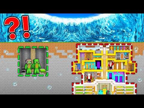 Mikey TINY & JJ GIANT OP Family Bunker vs TSUNAMI in Minecraft (Maizen)