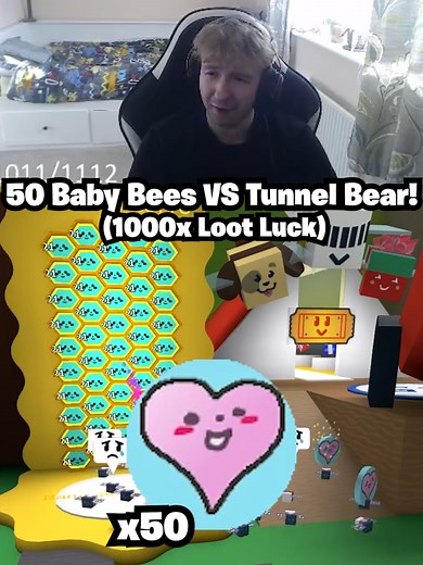 50 Baby Bees Against Tunnel Bear in Bee Swarm Simulator