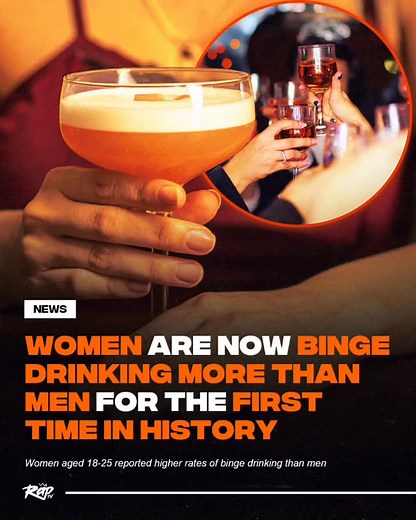 RapTV on Instagram: "Research shows that young women in the US ages 18 to 25 are now binge drinking more than their male peers‼️👀 Binge drinking is defined as five or more drinks in one sitting for men and four or more for women, typically within two to three hours. Heavy drinking refers to men consuming 15 or more drinks per week and women consuming eight or more, according to the U.S. Substance Abuse and Mental Health Services Administration. Researchers analyzed data from the National Survey