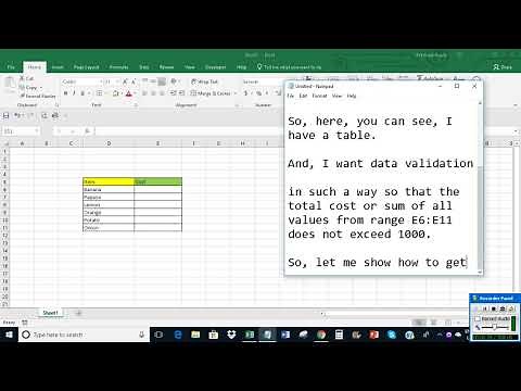 Excel: Data Validation does not allow total to exceed from certain value
