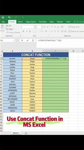 Concat Function in Microsoft Excel shortcut 🔐 #excel #techtech #techtal #exceltips #techinfo #tech