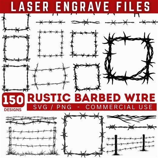 Rustic Barbed Wire Western Border SVG Bundle, Ranch Cowboy Wire Frame Designs for Laser Engraving Instant Downloads - Etsy