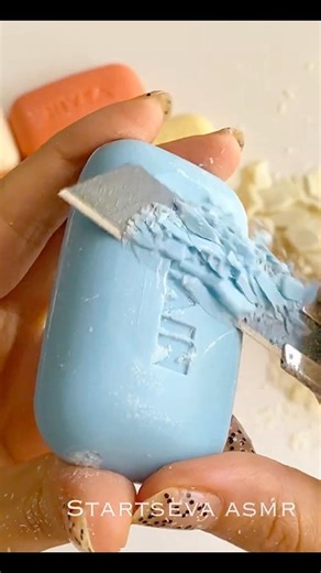 Cutting very dry ocean blue Nivea soap. #soapcarving #satisfying #relaxing