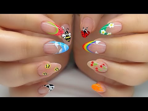 Gel X Nails | 10 Different Fun Summer 2021 Nail Art Ideas | Rainbow, Cow, Cloud, Flame Nail Tutorial