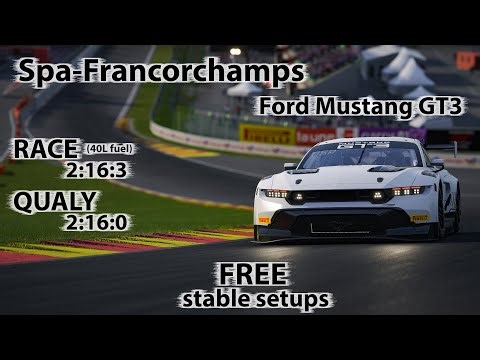 ACC 1.10 - Ford Mustang GT3 - Spa-Francorchamps - FREE stable Race & Qualy setups