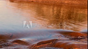 Running stream water glistens over rocks with sunlight reflections on top