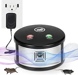 CritterTec Ultrasonic Mouse Repeller, 360° Squirrel Repeller with Pressure Wave, Plug in Multiple Pest Deterrent Control for Indoor Use Only (Gray)