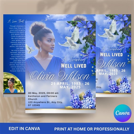 Sky Blue Memorial Program Booklet: 8-page Funeral Keepsake (digital Download) - Etsy