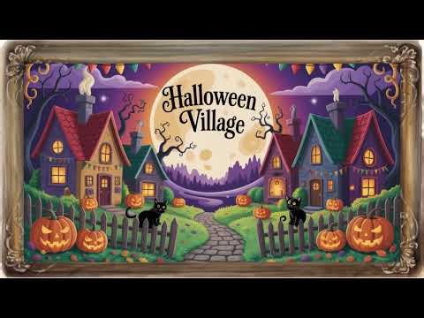Halloween Village Whimsical Animated Spooky Ambience with Pumpkins, Cats & Full Moon Magic