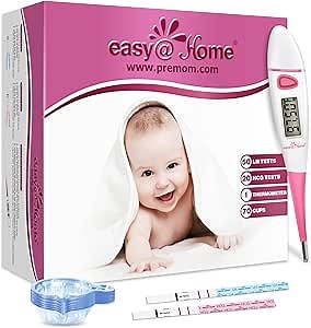 Easy@Home Ovulation Test Kit: 50 Ovulation Strips & 20 Early Pregnancy Tests & One Basal Body Thermometer & Urine Cups