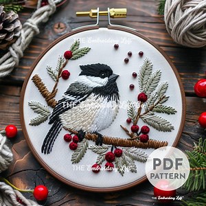 Christmas Chickadee Hand Embroidery Pattern, Gift for Bird Lovers, Christmas Embroidery Pattern, Chickadee Embroidery, Hand Embroidery PDF - Etsy