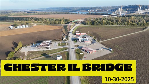 Chester IL Mississippi river bridge, 10-30-2025. Here's what was happening today. Horse Island chute bridge is ready to pour. That will take place next Tuesday and will be 1000 yards. You can see the paver sitting on the deck. End with a fantastic shot down river. Enjoy! Like and share if you can! #chesterbridge #donwelgememorialbridge | Neal Adams