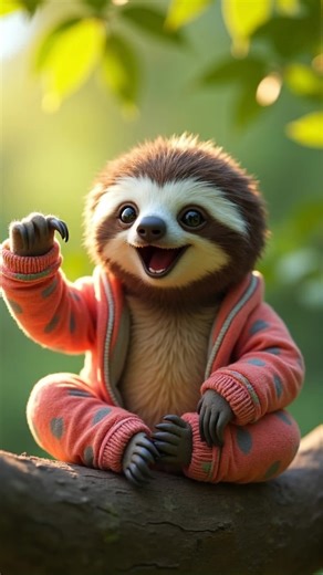 Cozy Baby Sloth Stretching and Yawning