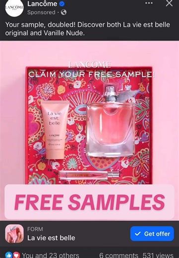 Free fragrance samples from @Lancôme. Score TWO free samples of La vie est belle from sample ads now. #sampletok #freesamples #fragrance #elfcosmetics #freesample #fragrance #fragrancetiktok #elfcosmetics #freebies #sample #freesamples #ysl #elfcosmetics #viral #viralvideo #fyp #fyppppppppppppppppppppppp #freeproduct #freeproducts #serum #freebie #freefragrance #samples #girltok #grwm #lancome #free