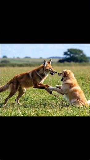 maned wolf vs domestic dog battle #shortvideo #shortsfeed #animalbattle