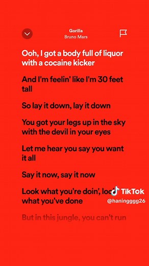 Gorilla 🎶 - Bruno Mars #foryou #lyrics #fullsong #fyp #spotify | songs with lyrics