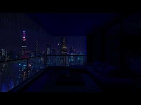 24-Hour Escape to a Luxury NYC Balcony : Heavy Rain on Window + Wind for Sleep & Relaxation