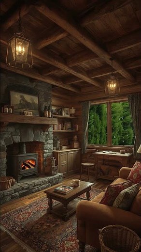 Cozy Log Cabin Ambience | Crackling Fireplace & Warm Rustic Retreat